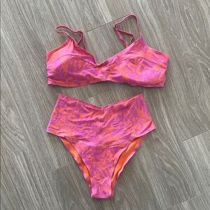 NWOT LSpace Camellia Pink & Orange Floral High-Waist Bikini Set